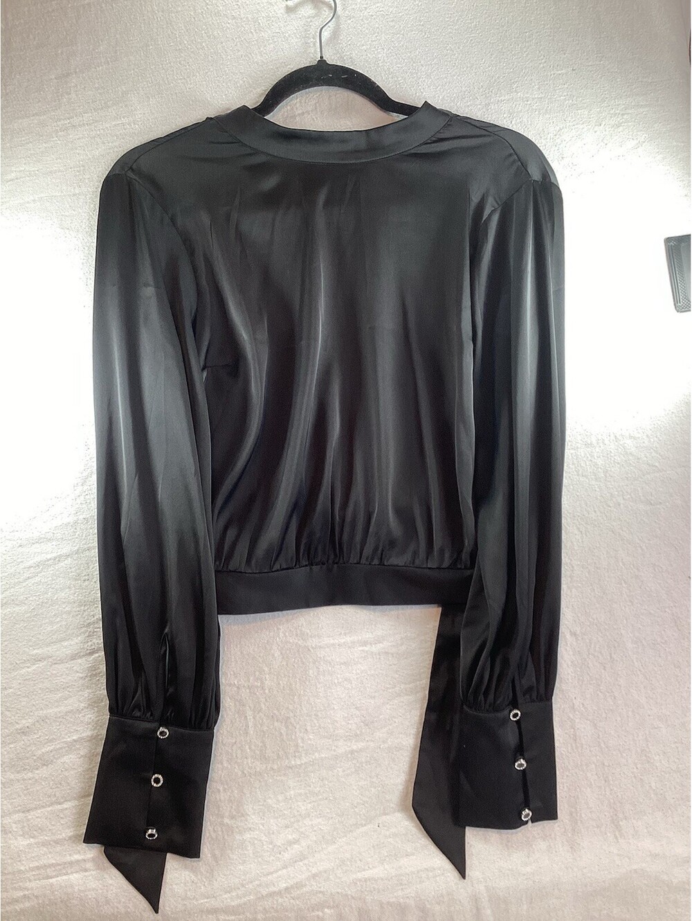 Express Mock-Neck | Back Tie | Blk Satin | Open Back Blouse | Size S